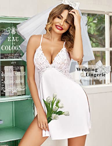 Avidlove Sexy Wedding Lingerie Satin Nightgowns For Women Exotic Sleepwear Teddies Short Slip Negligees L White #TOP1