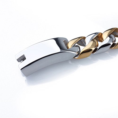 Masop Gift For Him Men's Stainless Steel Curb Link Chain Bracelet Silver Gold Two Tone 8.5" #TOP5