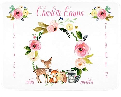 Woodland Girl Baby Blanket Baby Girl Milestone Blanket Newborn Gift Woodland Girl Milestone Blanket Baby Girl Gift (30" x 40" Fleece)
