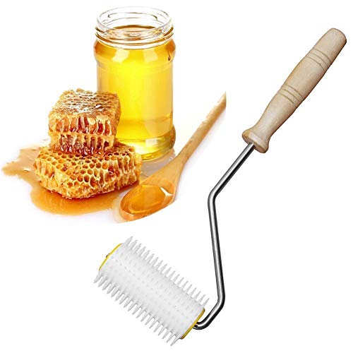 ChYoung Plastic Uncapping Needle Roller with Wooden Handle, Honey Extracting Tool Beekeeping Equipment Beekeeping Tool