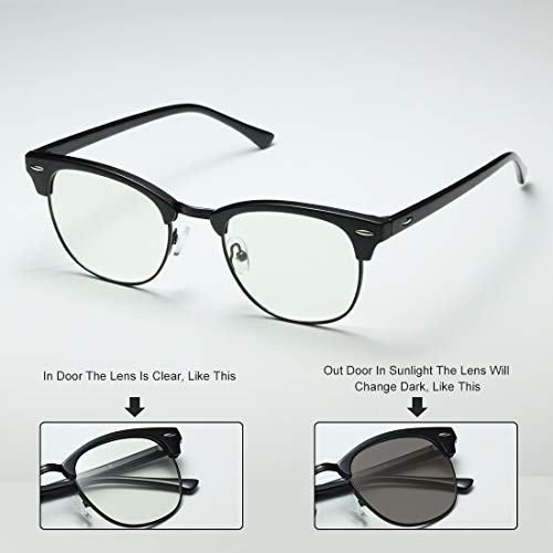 Kimorn Photochromic Blue Light Blocking Glasses Semi Rimless Frame Filter Blue Ray Computer Game Eyewear Ks101 (Glossy Black Frame/Photochromic Lenses) #TOP1