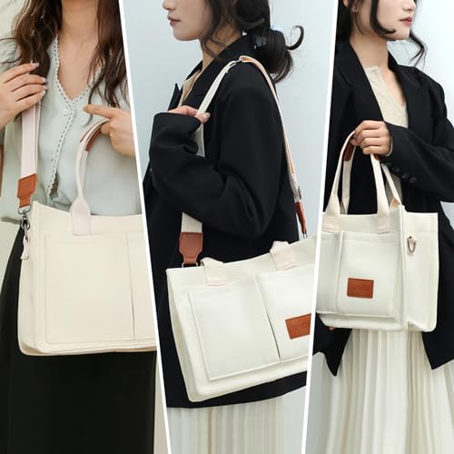 Image of Canvas Tote Bag for Women,Large Totes Bags with Pockets,Womens Crossbody Purse Handbags for Travel Work Gift,2 Sizes