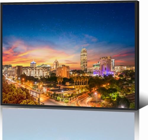 Sandton city at night twilight and stars the sky Black Framed Canvas Wall Art for Living Room Bedroom Kitchen Bathroom Prints Pictures Wall Decor Posters Painting Artwork 12x16