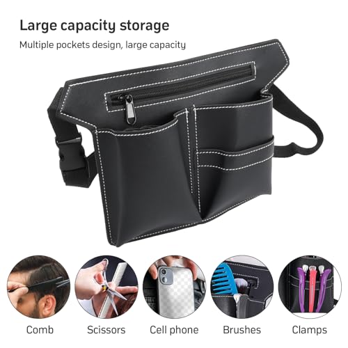 Nivofu Friseurtasche Leder - Barber Werkzeugtasche mit Gürtel, Schwarz, Verstellbar für Friseurscheren/Haarkämme
