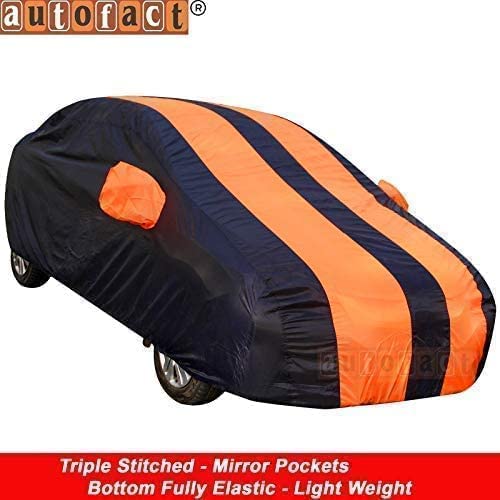 Image of Autofact Car Body Cover for Nissan Kicks (Mirror Pocket, Premium Fabric, Triple Stiched, Fully Elastic, Orange /Blue Color)