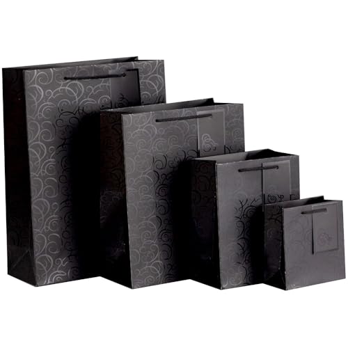 moin moin ラッピング ギフトバッグ 手提げ袋 紙袋 5枚 (ブラック 和風×タグ 22.7×17.7×7.9cm) ゴージャス 豪華 総柄 パターン ジャパン 和 おしゃれ 黒 2304ra407
