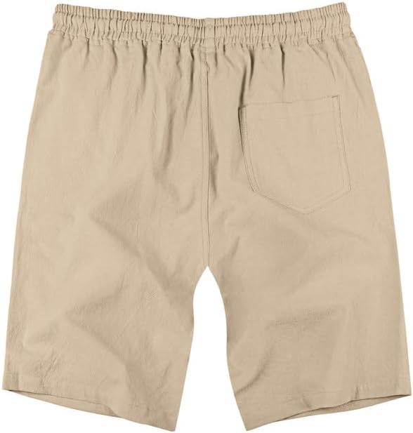 Men's Cotton Linen Shorts 9 inch Drawstring Casual Elastic Waist Summer Beach with Pockets - Image 4