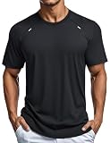 MAGCOMSEN Sport Tshirts Herren Stretch Funktionsshirt Atmungsaktive Trainingsshirts Schnelltrocknend Laufshirt Leicht Tshirt mit Reflektierender Streifen Schwarz XL