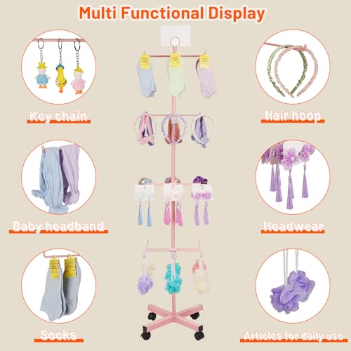 Image of Flenpptly Retail Display Stand Rotating Display Stand 4 Tier Spinning Display Stand for Craft Shows, Jewelry, Keychain, Earring Adjustable Height Retail Display Racks (Pink)