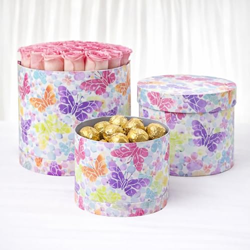 Image of Oasis Pack of 3 Premium Gift & Flower Hamper Boxes With Lid | Classic Bouquet Box for Flower Arrangements & Gift Hampers | Decorative Gift Packaging Box With Waterproof Liner - Multicolor Butterfly