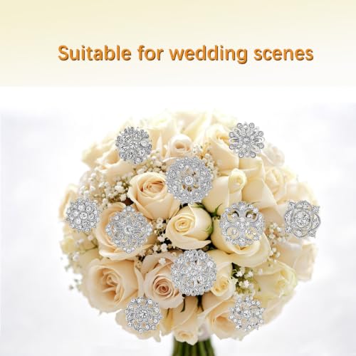 Image of 12 /36 Pieces Wedding Bouquet Brooches for Women Fashion, Rhinestone Bulk Flower Brooch Pins for Crafts