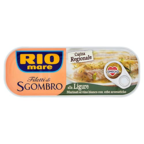 6x Rio Mare Filetti di Sgombro alla Ligure Makrelenfilets in Weißwein mariniert mit aromatischen Kräutern 120g reich an Omega 3
