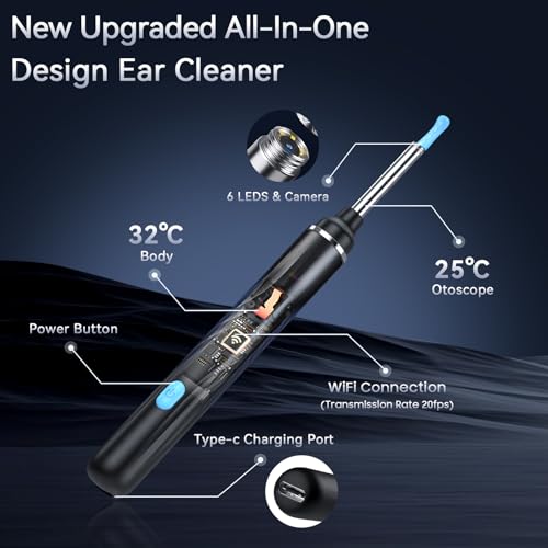 Tomaje Ear Wax Removal Tool Camera, Earwax Removal Tools, Earwax Remover, Ear Cleaner with Camera, 1080P HD Ear Camera and 6 LED Light, 6 Ear Pick, 6 Pcs Ear Set for iOS & Android, Black - Thumbnail 3