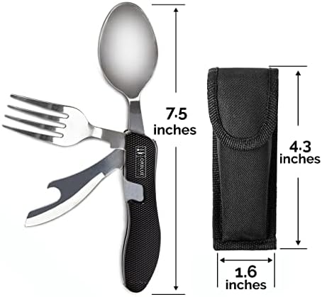 Orblue 4-in-1 Camping Utensils, 2-Pack, Portable Stainless Steel Spoon, Fork, Knife & Bottle Opener Combo Set - Travel, Backpacking Cutlery Multitool