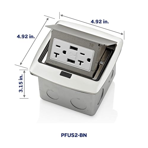 Leviton Pop-Up Floor Box with Dual Type A, 3.6 Amp USB Charger, 20Amp Outlet, Brushed Nickel, PFUS2-BN by Leviton - Image 3
