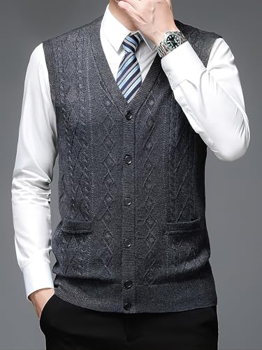 ebossy Men's Wool Blend Knit Cardigans V Neck Button Down Sleeveless Sweater Vest Knitwear3