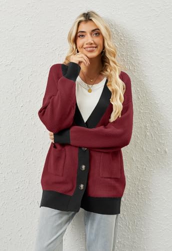 Alaster Queen Women's Striped Sweater Cardigan Fall Open Front Button Down Long Sleeve Knit Color Block Cardigan with Pockets2