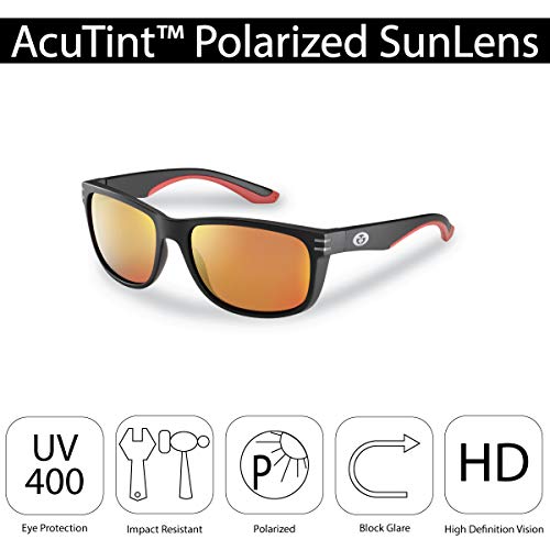 Flying Fisherman Double Header Polarized Rectangular Sunglasses, Black Frames/Amber-Red Mirror Lenses, Medium #TOP2