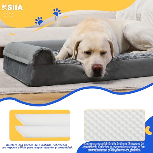 Miniatura 4 de Ksiia Cama Perro Grande, Cama Ortopédica Para Perros 105x70x18cm Desenfundable Y Lavable, Sofá Para Perros, Gris Xl