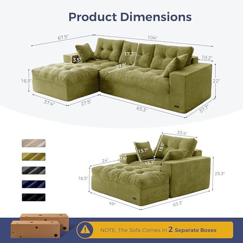 Image of MAXYOYO Sectional Sofa Couch and Chaise Lounge, L Shaped Modern Cloud Couch with Ottoman, Comfy Sofa with Layered Cushion, Tufted Upholstered Sleeper Chair for Living Room, No Assembly Required