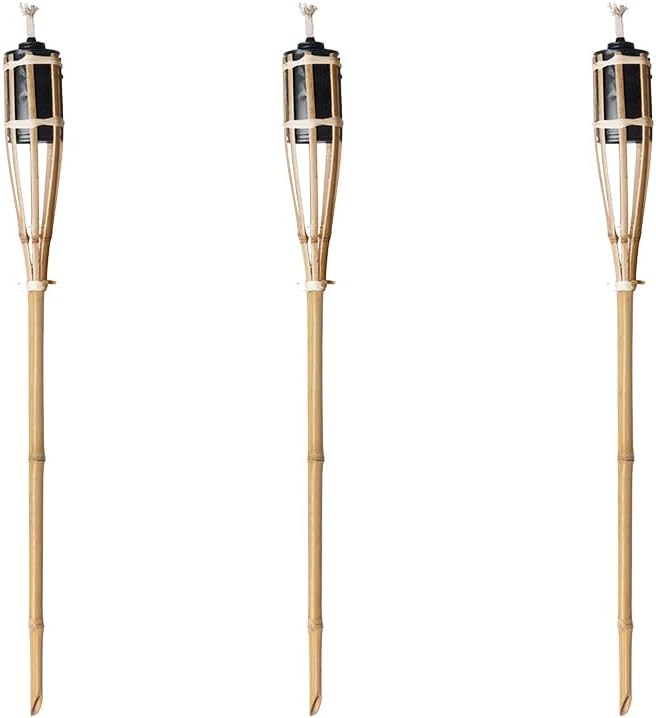 Natural Handmade Bamboo Garden Tiki Torch 60cm/90cm/120cm - for use with Parrafin or lamp Oil (60cm, Pack of 3)