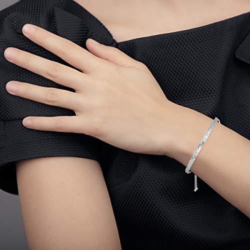 Image of Sterling Silver 925 Diamond-Cut 5MM Braided Herringbone Chain Bolo Bracelet - Extends Up to 9.25 Inches