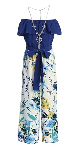 Image of iGirlDress Girls Wide Leg Off Shoulder Elegant High Waist Rompers Palazzo Pants Trousers Jumpsuits USA 4-14