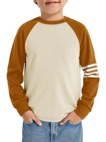 Haloumoning Camiseta de manga larga para niño Bloque de color Tops Niños Casual Cuello Redondo Tops Otoño Moda Básica Camisetas 5-14 Años, café, 9-10 años