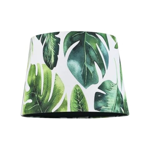 Modern Green and White Palm Leaf Drum Lampshade Cover