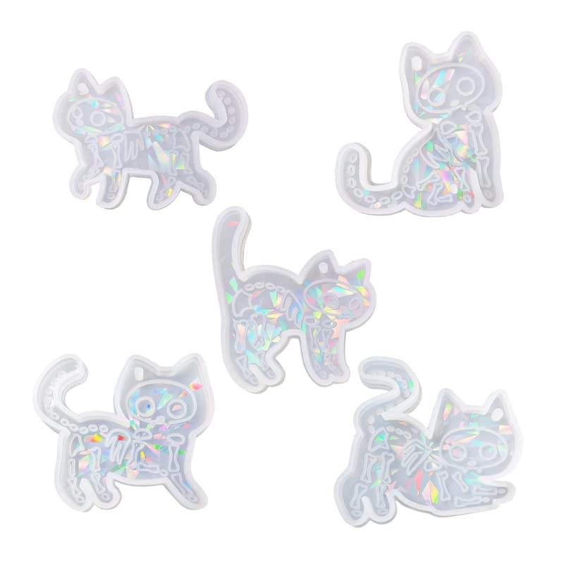 Moule résine holographique avec effet arc-en-ciel pour pendentif chat