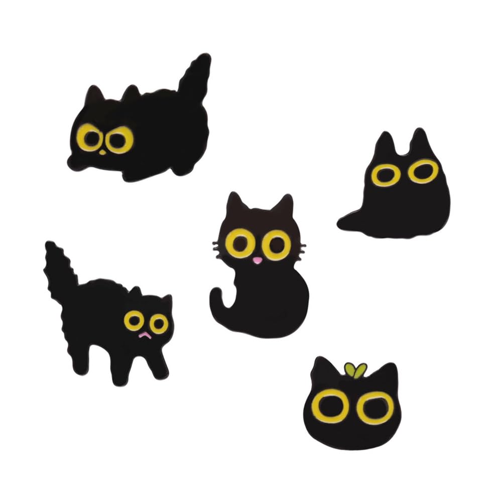 Cute Black Cat Enamel Brooch Pin Set Hidden Cat Cartoon Animal Lapel Pins Backpack Hat Decoration