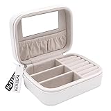 MISYLPH PU Leather Jewelry Box for Ring&Earrings Necklaces, with Mirror&Zipper, Small-Size, Portable (Small, White)