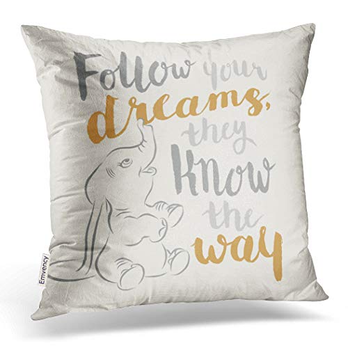Emvency Decorative Throw Pillow Cover Square Size 16x16 Inches Follow Your Dreams Pillowcase with Hidden Zipper Decor Pillow Case Cushion Gift for Holiday Sofa Bed