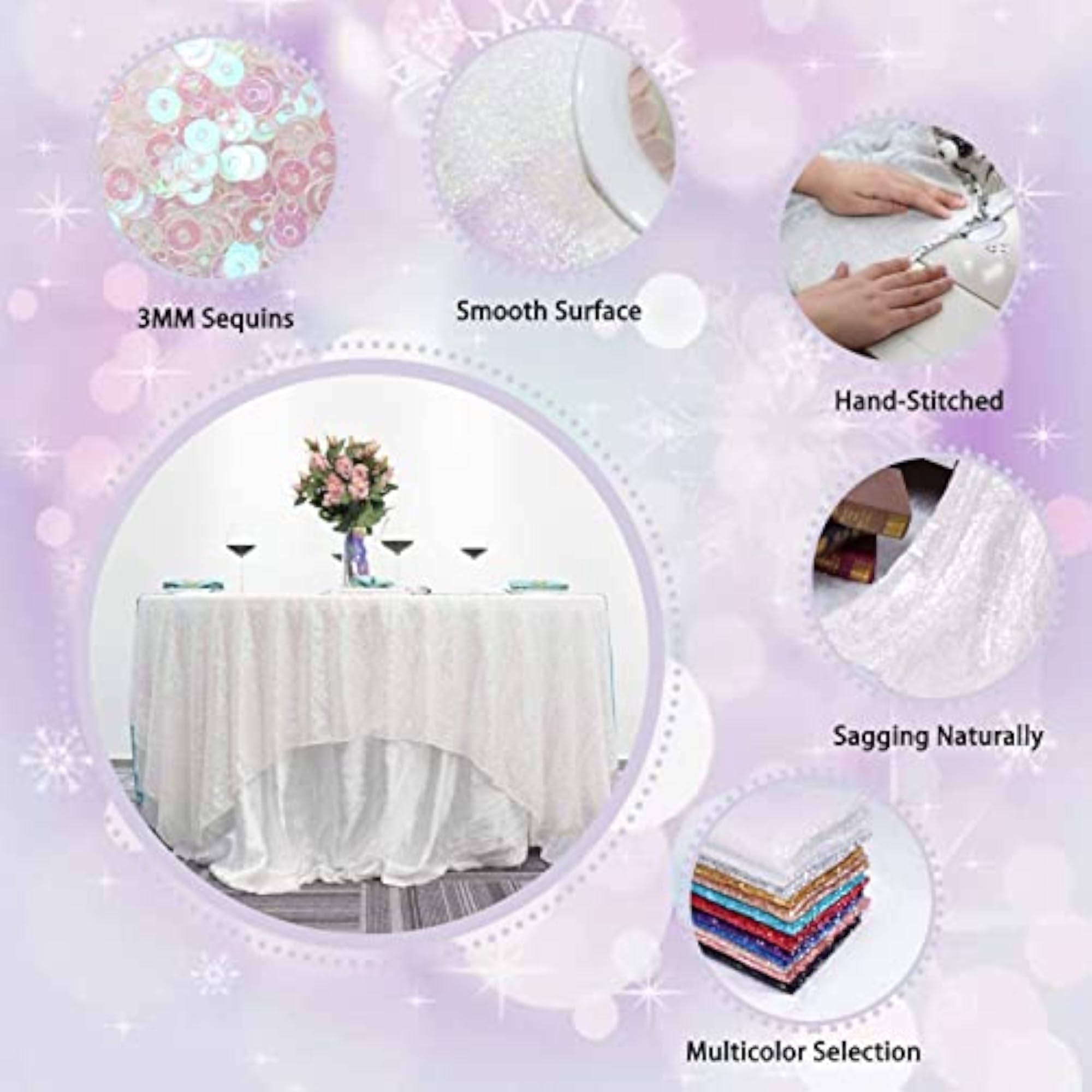 Sequin Tablecloth 50" x 50", Iridescent Glitter