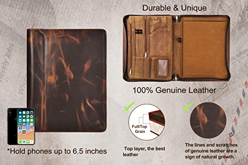 Azxcg Leather Business Portfolio, Business Resume Padfolio, Zippered Folio Folder, Legal Pad Portfolio Case, Professional Organizer For A4 Notebook, Office Gifts For Men, Oil Wax #TOP4