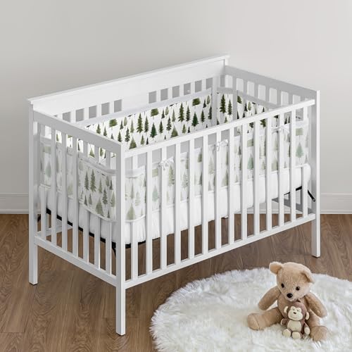 Image of Sweet Jojo Designs + BreathableBaby 2-Piece Breathable Mesh Crib Liner Set (Sage Green Woodland) for Boys /Girls, Baby, Infants /Newborn Nursery (Forest Themed, Nature, Pine Tree, Abstract, Watercolor)