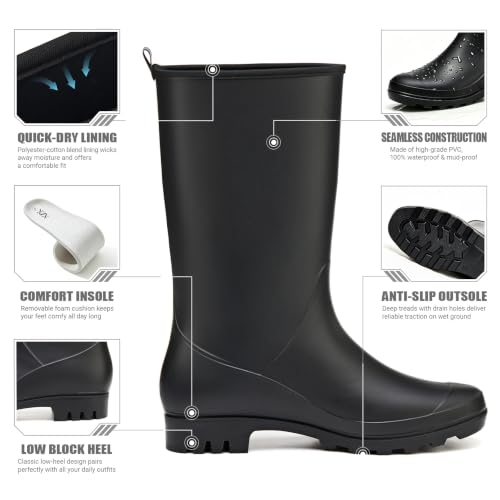 Image of XZV Wide Calf Rain Boots Women Waterproof PVC Rubber Boots