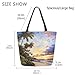 Fashion Extra Large Shoulder Tote Bag, Tropical Landscape Beach Sunset Painting Canvas Durable Daily Weekender Handle Bag Ideal for Gym Picnic Yoga Beach Travel Kitchen Market Grocery Shopping