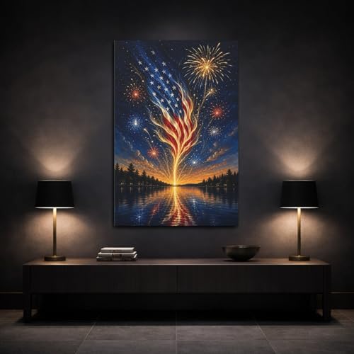 Tableau drapeau américain moderne vibrante déco murale salon