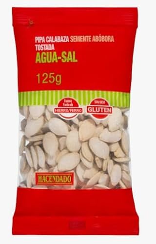 Hacendado Graines de Courge Grillées Aguasal, Sans Gluten, 125g PACK 6, Noix Décortiquées, Conservation à Température Ambiante, Sans Conservateurs