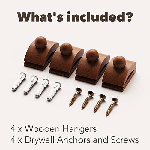 Tapestry Hangers, 4 Small Quilt Hangers For Wall Hangings, Blanket Hanger Clamps, Carpet Rug Display, Wooden Wall Clips For Hanging (Brown) #TOP1