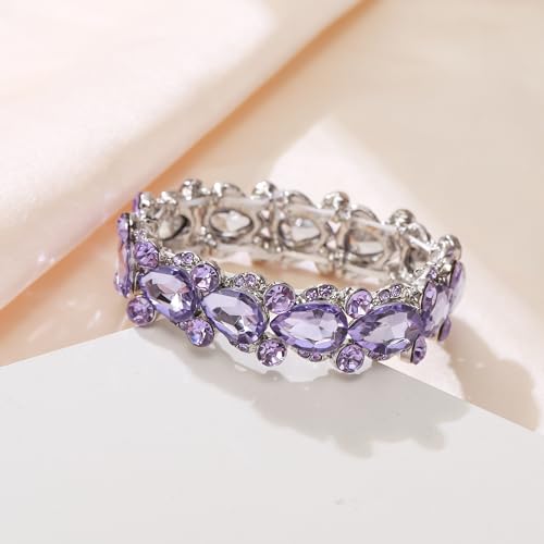 Flyonce Women's Austrian Crystal Wedding Bridal Floral Tear Drop Elastic Stretch Bracelet4