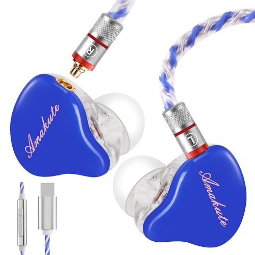 Image of DEMAKE in-Ear Monitor with Detachable Silver-Plated Type-C Cable | HiFi IEM, Tesla Dual Dynamic Driver Wired Earbuds, Noise-Isolating In-Ear Headphones for Singers & Audiophiles (Blue & Clear)