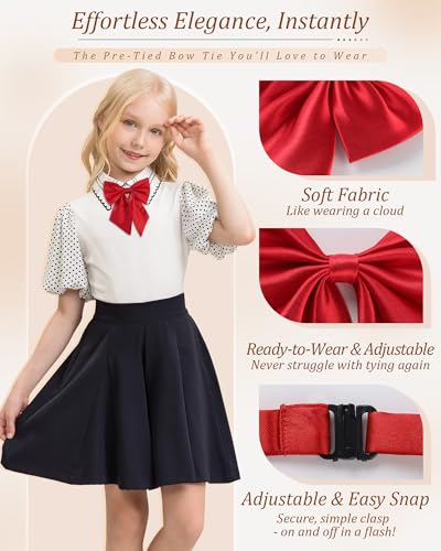 Image of AWAYTR Ladies Adjustable Pre tied Bowtie - Solid Color Bow Ties for Women