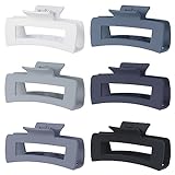 Sisiaipu 4 Inch Big Hair Claw Clips 6 Pcs Large Claw Clips for Thick Hair Square Hair Clips for Women Rectangle Hair Clips Nonslip Acrylic Banana Jaw Clips Hair Accessories for Girls -Grey