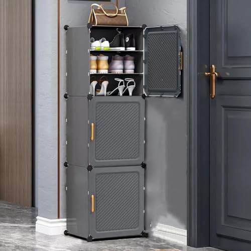 Image of LUVHOMEE Plastic Shoe Rack for Home | 1 Shlef DIY Shoe Rack with Door Magnets for Home Storage Plastic Box Organizer, Metal Door Frame, Chappal Slipper Sandals Stand (Grey-HU)