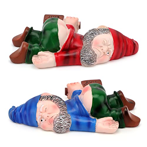 2er-Pack Kreative Drunk Gartenzwerg, Harz Gartenzwerge für Außen, Gartenzwerge Lustig für Außen, Handwerk Gnomen-Gartenstatue Figuren Ornamente für Garten, Rasen und Innendekoration(Blau+Rot) Cover
