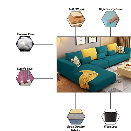 Image of Galib RHS 6 Seater L Shape Sofa Set for Living Room (Pine) Premium Fabric
