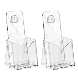 Argvey Acrylic Brochure Holder 4x9 Inch, Clear Pamphlet Holder Display Stand for Trifold 4 Inch Flyers, Booklets, Table Signs, Plastic Rack Card Holder for Office, Home, Store, 2 Pack