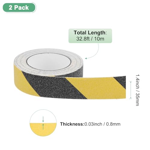 Image of M METERXITY 2-Pack Grip Tape, 1.4Inch x 33ft /35mm x 10m Anti Slip Traction Tape for Stair Steps /Indoor /Outdoor, Non Skid Adhesive Stair Tread Tape [Black /Yellow]